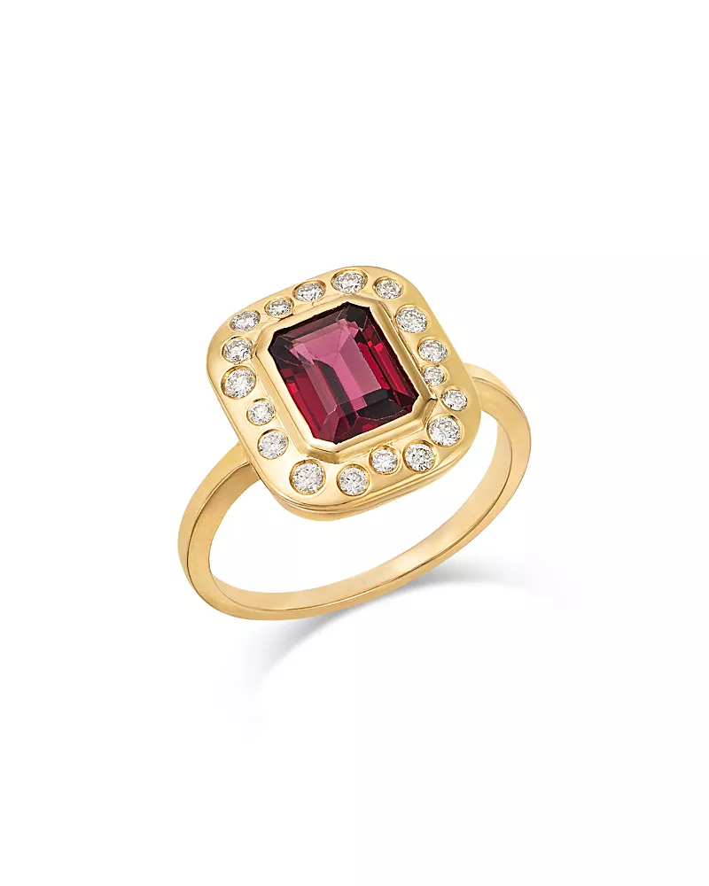 Bloomingdale's Fine Collection Diamond & Garnet Bezel Ring in 14K Yellow Gold, 0.26 tcw