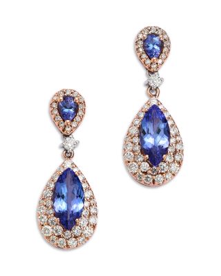 Diamond & Tanzanite Drop Earrings in 14K Rose Gold, 1.1 tcw