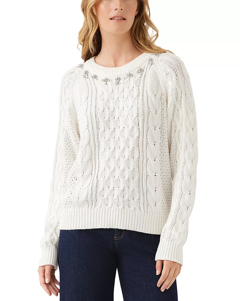 Karen Kane Embellished Cotton & Cashmere Cable Knit Sweater