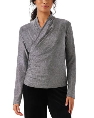Metallic Crossover Shirred Top