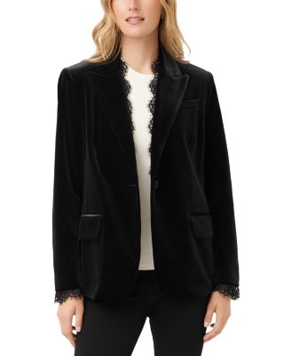 Petites Lace Trim Velvet Blazer
