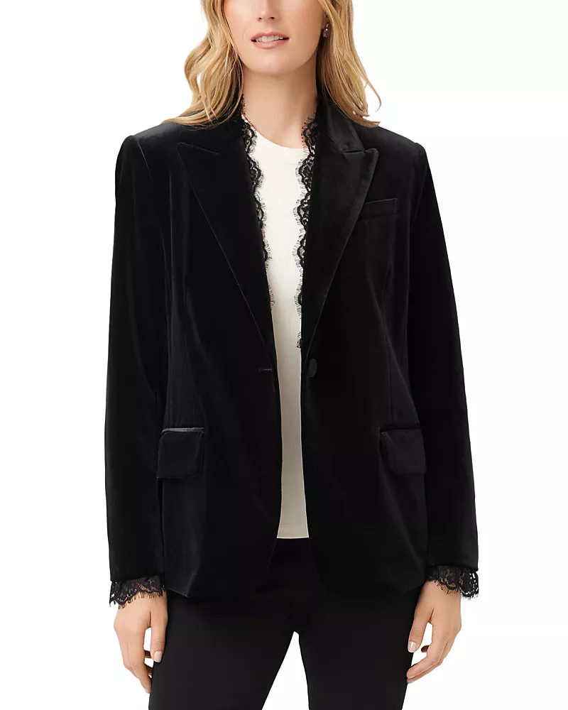Karen Kane Petites Lace Trim Velvet Blazer