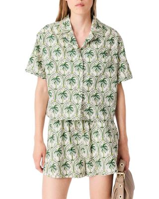 Cotton Palm Print Cropped Shirt