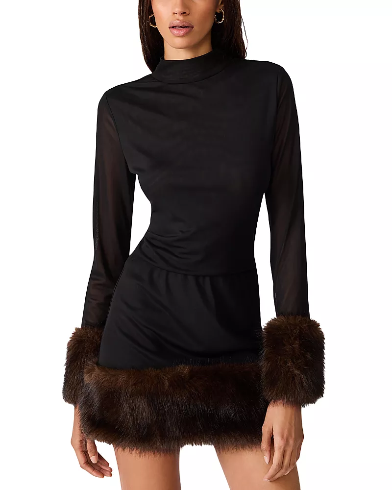 Steve Madden Lilienne Sheer Faux Fur Trim Top
