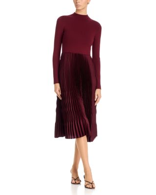 Pleated Mixed Media Midi Dress