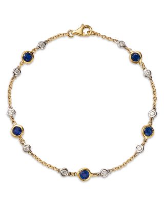 Diamond & Sapphire Bezel Station Bracelet in 14K Yellow Gold