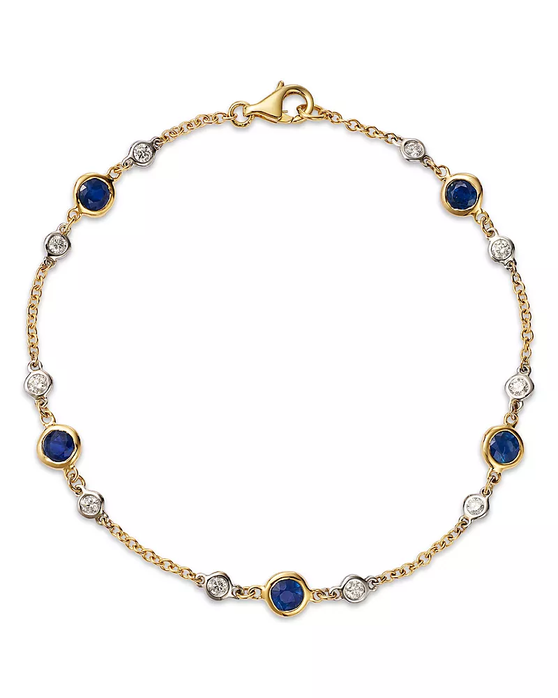 Bloomingdale's Fine Collection Diamond & Sapphire Bezel Station Bracelet in 14K Yellow Gold