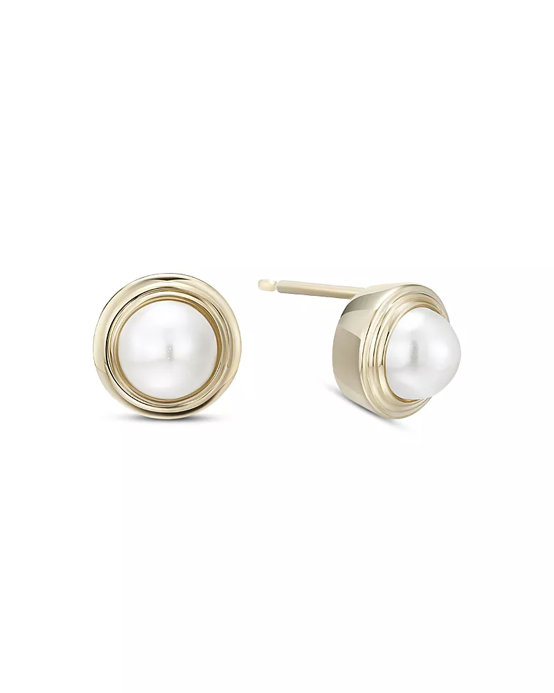 Moon & Meadow 10K Yellow Gold Imitation Pearl June Birthstone Bezel Stud Earrings