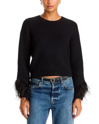 Feather Trim Cropped Crewneck Pullover - Exclusive