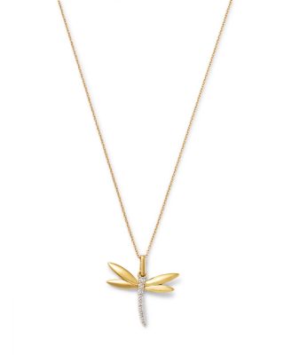 Bloomingdale's Fine Collection Diamond Dragonfly Pendant Necklace in 14K Yellow Gold, 0.10 tcw