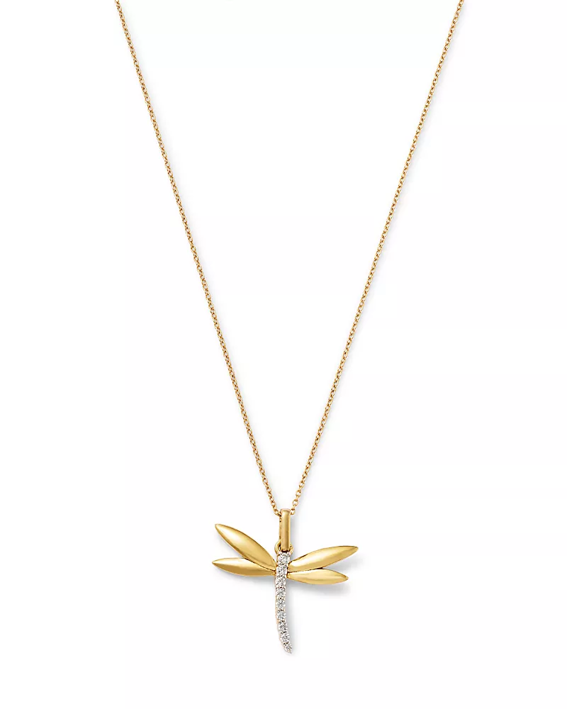 Bloomingdale's Fine Collection Diamond Dragonfly Pendant Necklace in 14K Yellow Gold, 0.10 tcw