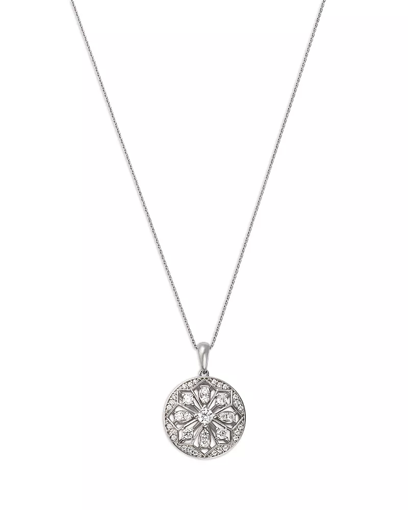 Bloomingdale's Fine Collection Diamond Pave Art Deco Pendant Necklace in 14K White Gold, 0.50 tcw