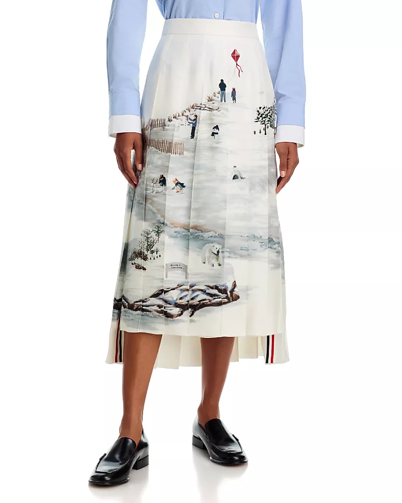 Thom Browne Silk Pleated Midi Skirt