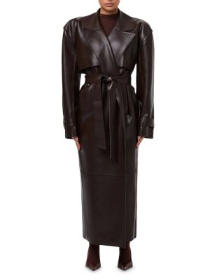 Belted Faux Leather Trench Coat 