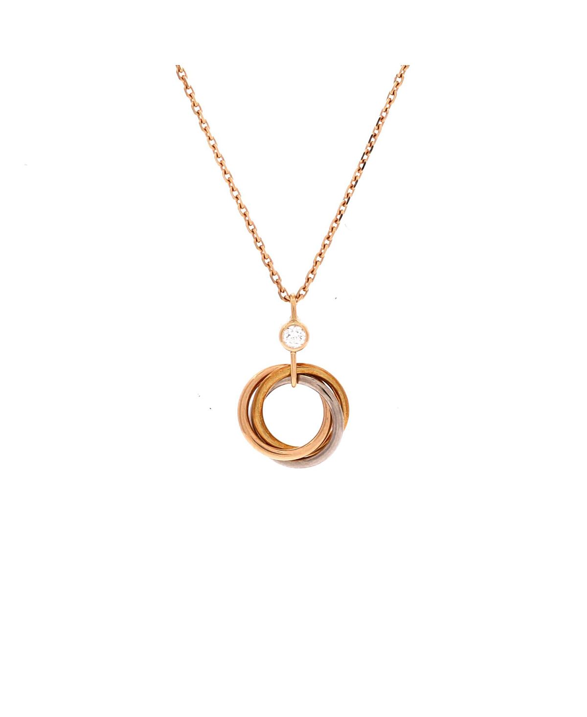 Pre-Owned Cartier Trinity Pendant Necklace 18K Tricolor Gold with Diamond, 15.75