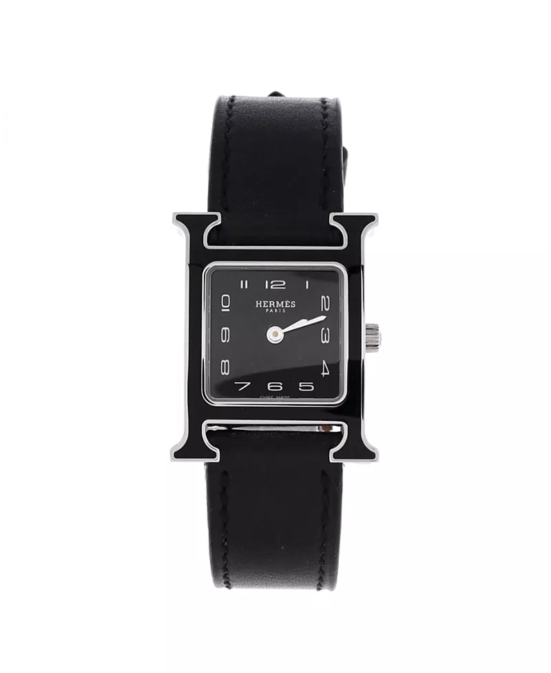 Pre-Owned HERMES Heure H Quartz Watch in Stainless Steel and Leather 21mm