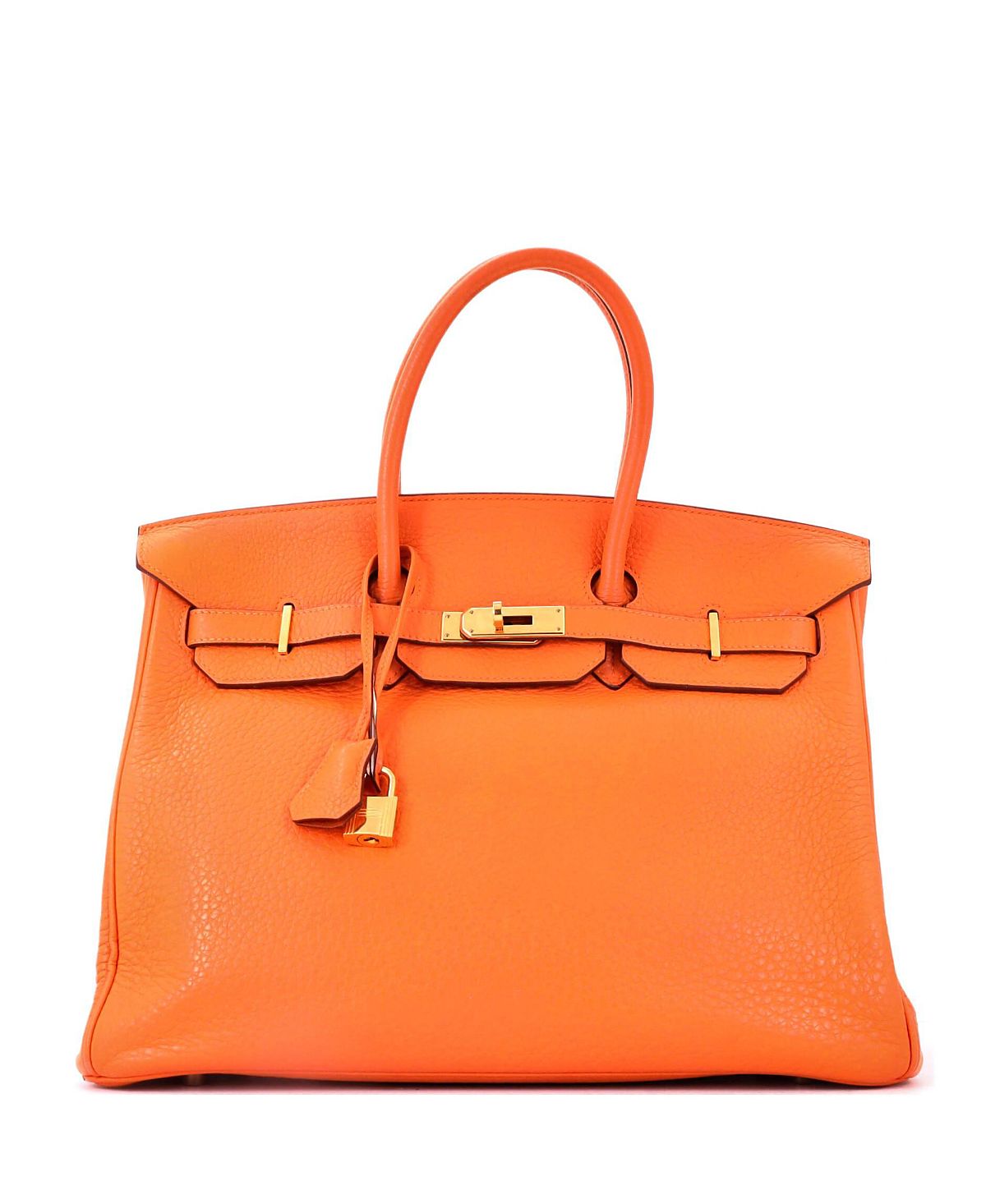 Pre-Owned HERMES Birkin 35 Handbag Orange Clemence with Gold Hardware