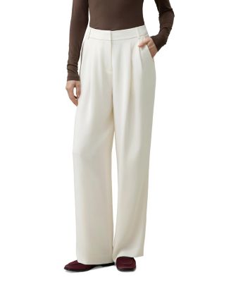  Silk Crepe Pleated Straight Leg Trousers