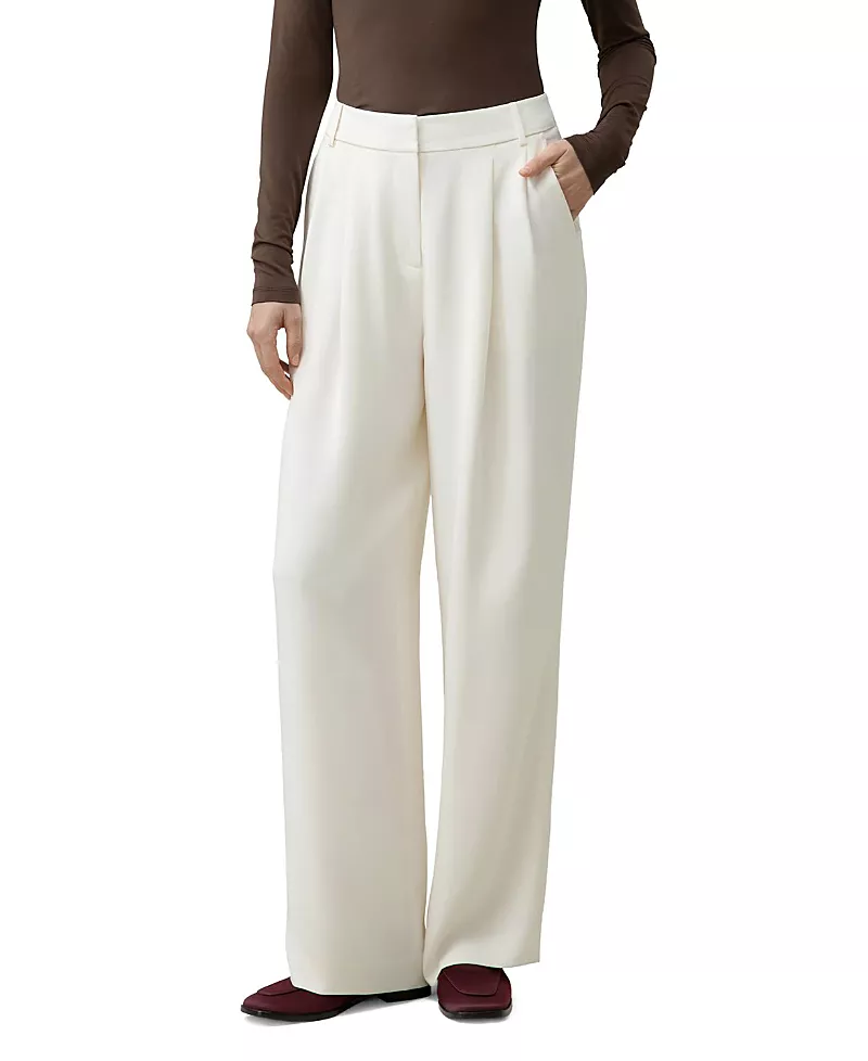 Lilysilk Silk Crepe Pleated Straight Leg Trousers