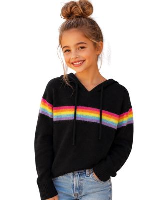 Girls' Rainbow Stripe Hooded Sweater - Big Kid