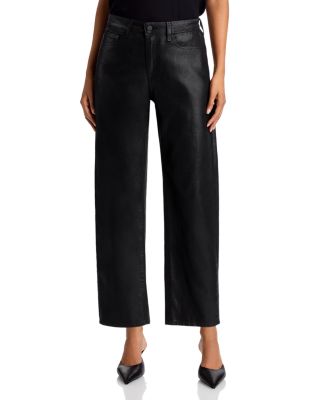 Mallis Coated High Rise Cropped Barrel Leg Jeans in Noir Coated