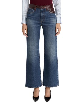 The Leather Contrast Swing High Rise Jeans in Sail