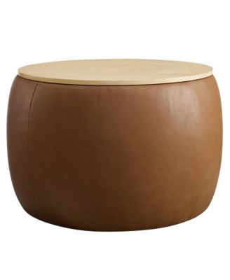  Perla Round Faux Leather Storage Ottoman