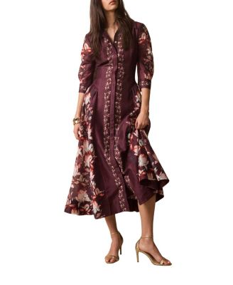  Women's Floral Midi Shirt Dress