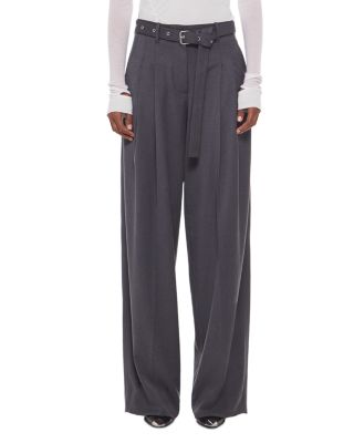 Belted Pleated Flannel Pants