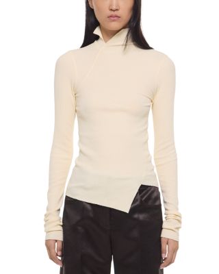 Asymmetric Ribbed Cotton Blend Turtleneck