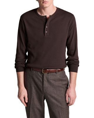Ribbed Stretch Cotton Henley Shirt