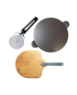  Glazed Pizza Stone, Pizza Peel, and Pizza Cutter Set