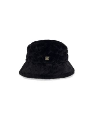  Girls' Faux Fur Sateen Lined Wide Brim Bucket Hat - Little Kid, Big Kid