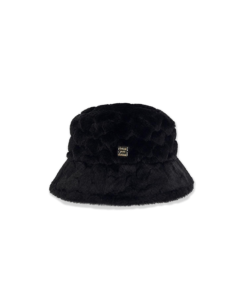 Deux par Deux Girls' Faux Fur Sateen Lined Wide Brim Bucket Hat - Little Kid, Big Kid