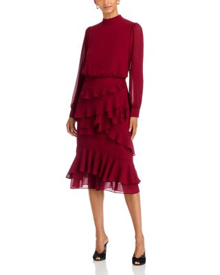 Evelyn Ruffled Mock Neck Midi Dress