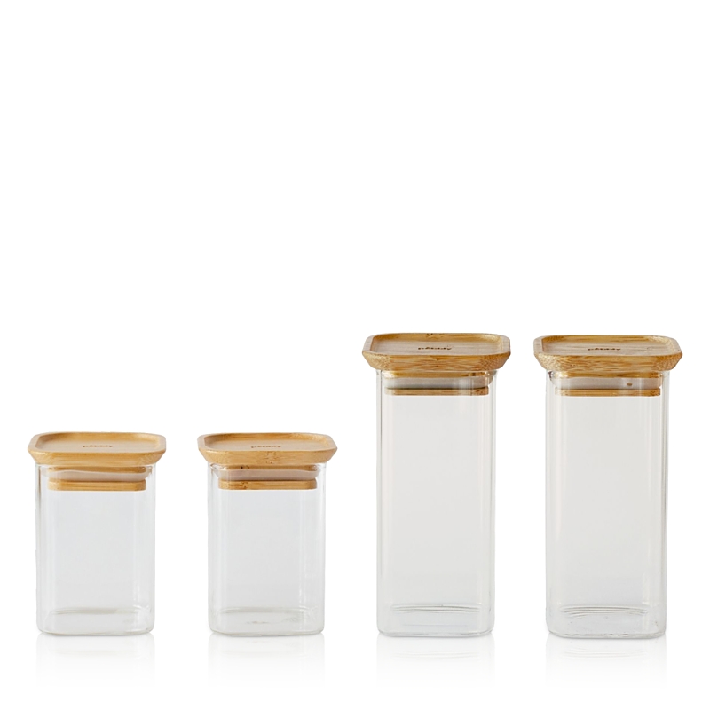 Pebbly 4 Piece Set Square Glass Spice Jar with Bamboo Lids