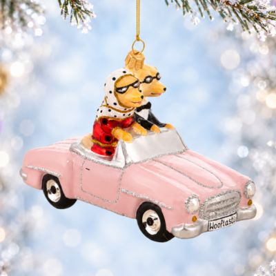 Pups in Pink Cabrio Glass Ornament