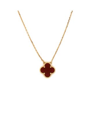  Vintage Alhambra Pendant Necklace 18K Gold and Carnelian, 16.5"