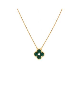  Vintage Alhambra Pendant Necklace 18K Gold and Malachite with Diamond, 16.25"