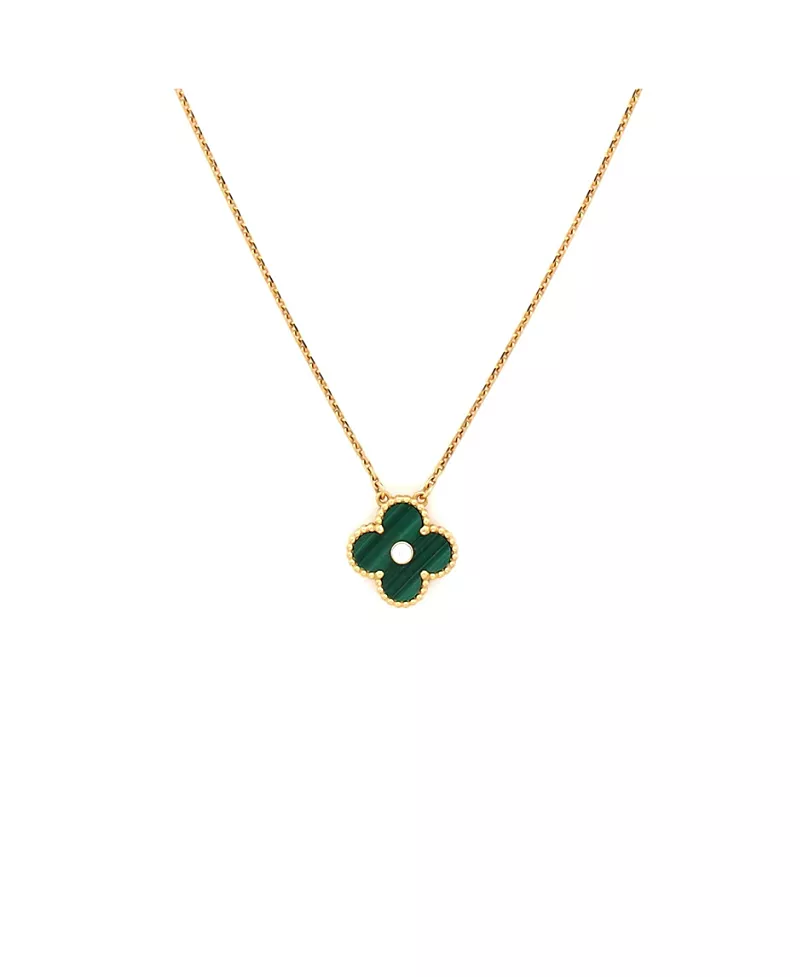 Pre-Owned Van Cleef & Arpels Vintage Alhambra Pendant Necklace 18K Gold and Malachite with Diamond, 16.25