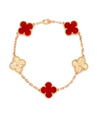  Vintage Alhambra 5 Motifs Bracelet Guilloche 18K Rose Gold and Carnelian