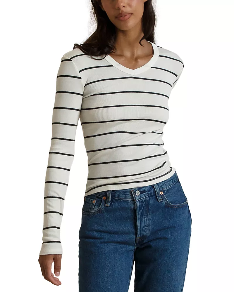 perfectwhitetee Bianca Striped Fitted Long Sleeve Tee