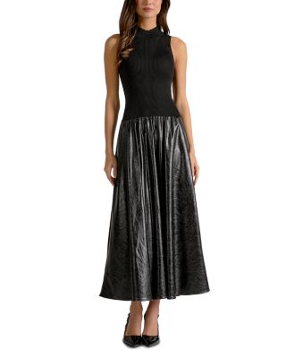 Mock Neck Mixed Media Maxi Dress