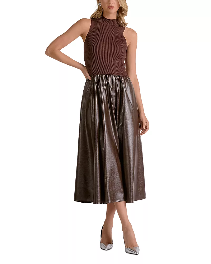 Elan Mock Neck Mixed Media Maxi Dress
