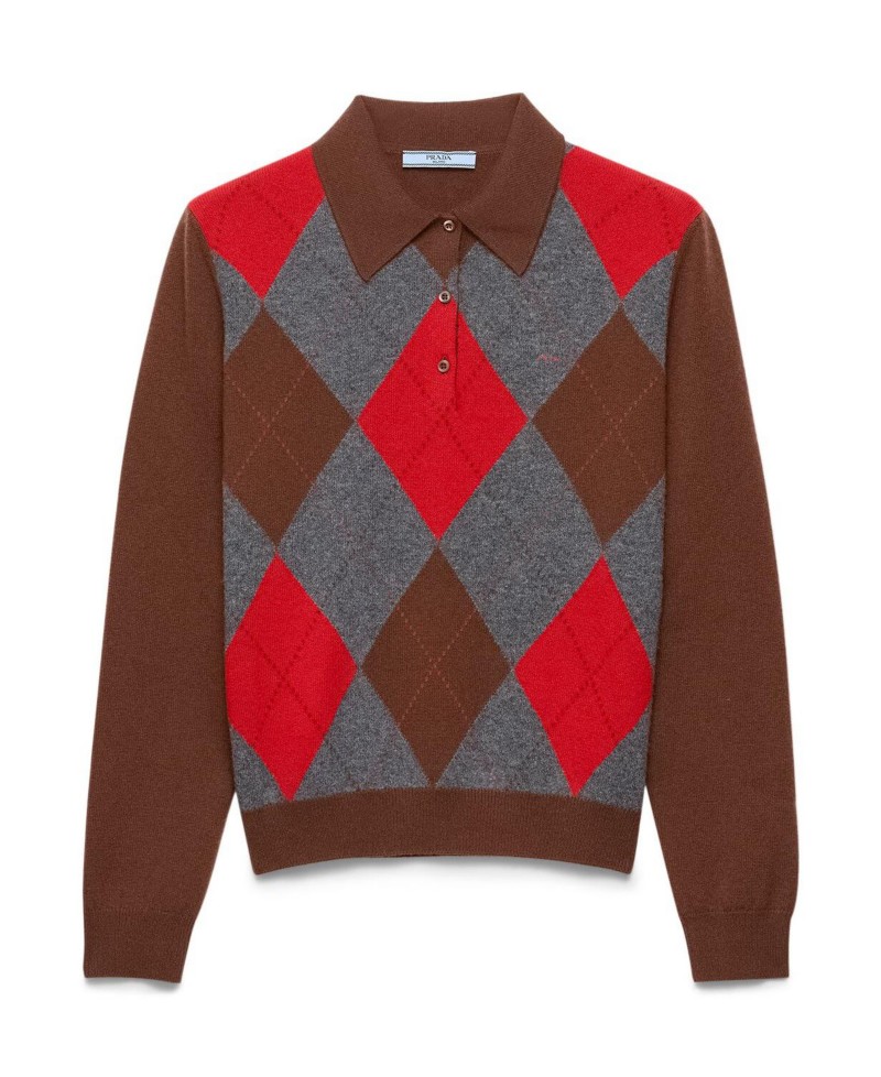 NEW! Prada Argyle Cashmere Polo Sweater by Bloomingdale's