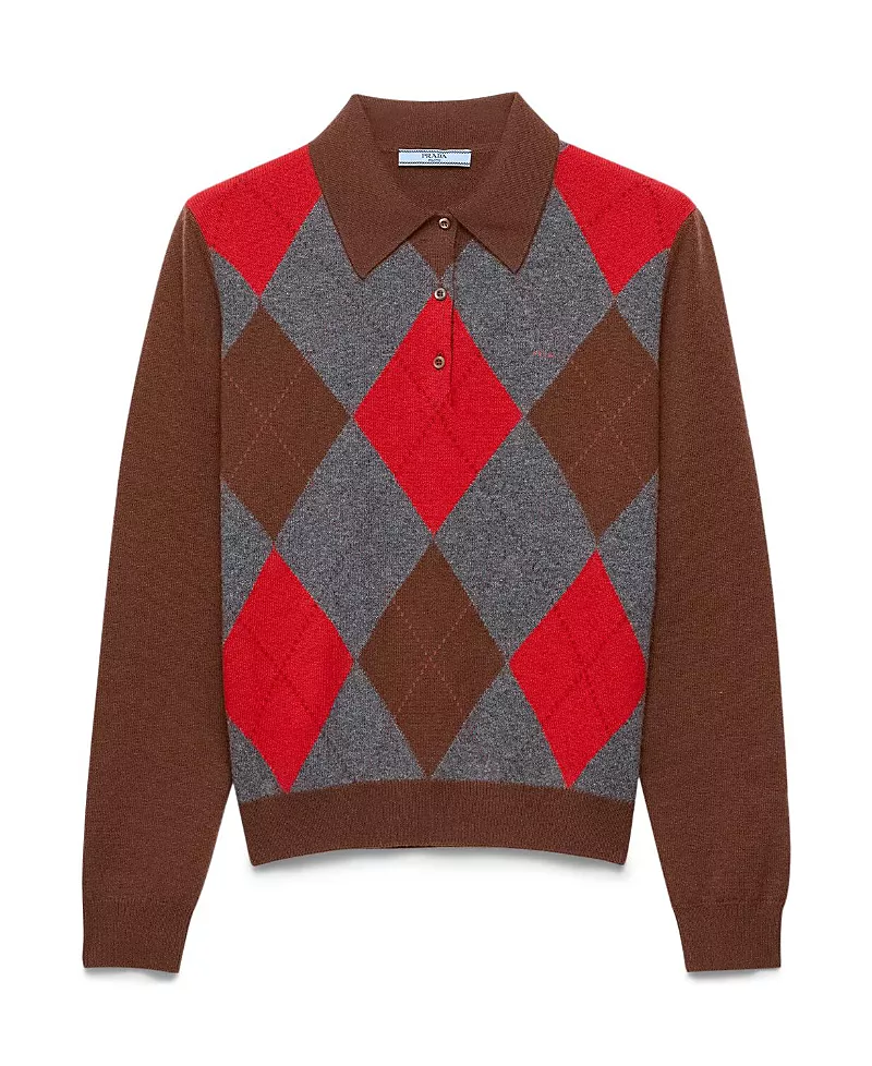 Prada Argyle Cashmere Polo Sweater