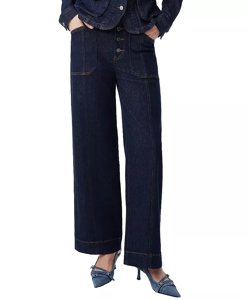 Bayeas High Rise Straight Leg Denim Jeans with Wide Cuffed Hems in Pop