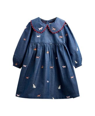 Girls' Long Sleeve Embroidered Chambray Dress - Baby, Little Kid