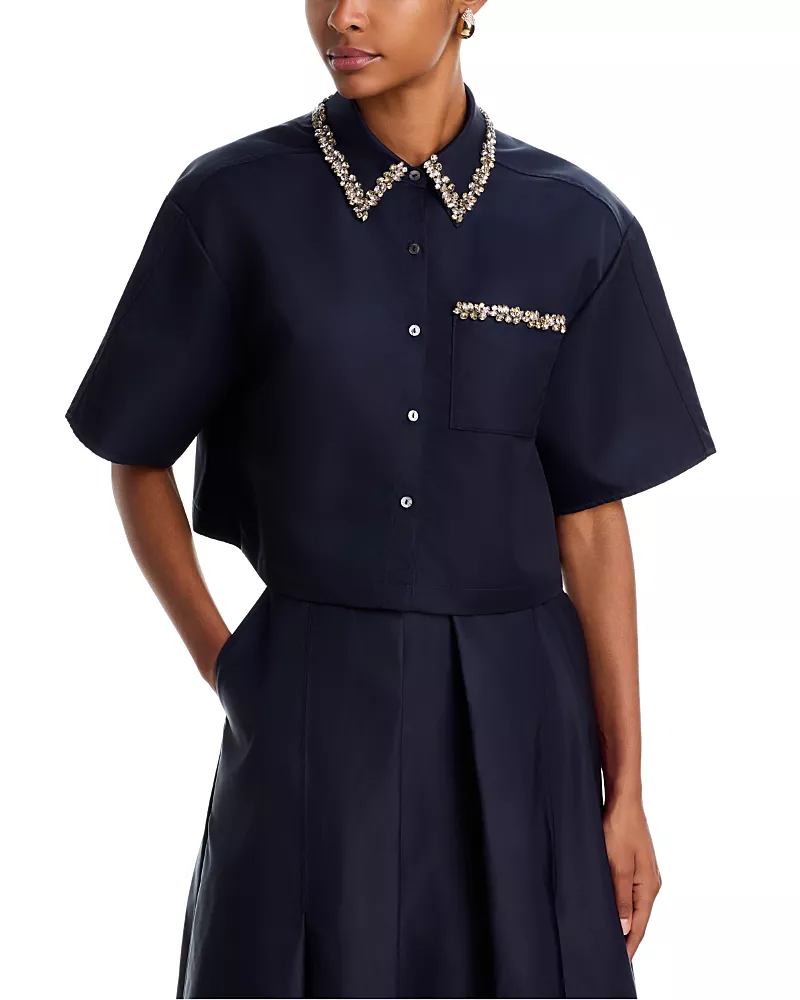 Cinq a Sept Arlet Embellished Cropped Top