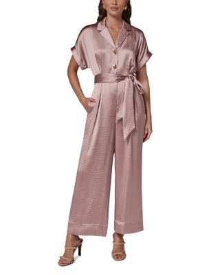 Collared Wide Leg Satin Jumpsuit 